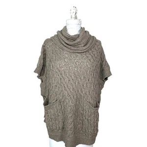 Angel of the North Chunky Knit Cowl Neck Poncho Sweater Tan Women XS Small - Picture 1 of 10