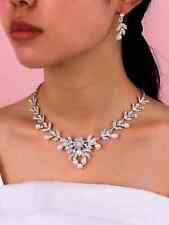 Ⓟ❻ || Necklace Earrings Set || Rhinestone & Pearls Daisy Flower