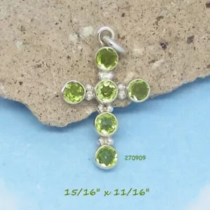 Small Natural Peridot Cross Pendant 925 Sterling Silver Handmade 270909 - Picture 1 of 4