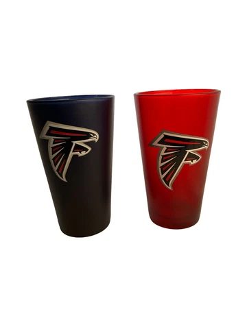 2 Atlanta Falcons Emblem 16 oz Pint Beer Glasses Set NFL Red Black Cover