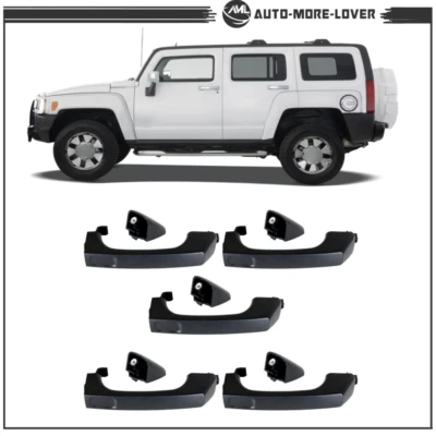 For Hummer H3 2006-2010 Door Handle Outside Front & Rear Set Of 5 Black - Image 1 of 4