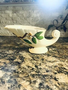 Vintage USA Ceramic Painted Gravy Boat Leaves and Berries Pottery Gravy Boat - Picture 1 of 3