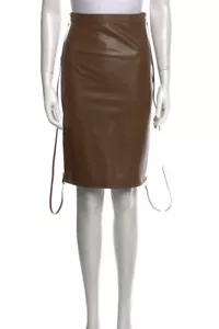 Burberry Leather Skirt Lamb Mink Brown Knee Long Zipper Runway US 4 IT 38 $3180 - Picture 1 of 17