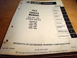 OMC Evinrude Johnson 153 cu in Stern Drive Service Manual 1965 CU-13E CUE SU SUE - Picture 1 of 1