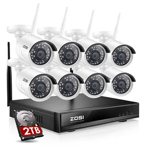 ZOSI 2MP Wireless Security Camera System Outdoor 8CH H.265+ CCTV Wifi NVR Kit - Picture 1 of 13