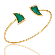 18k Gold Plated Horn Green Onyx White Zircon Openable Brass Cuff Women Bracelet 