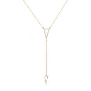 14K GOLD 0.15 CT. GENUINE DIAMOND ARROWHEAD DROP LARIAT NECKLACE FINE JEWELRY - Picture 1 of 3
