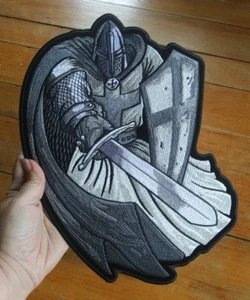 Large Back Patch ~ Silver Knight Armor of God Crusader Biker Jacket Vest Patch - Picture 1 of 6