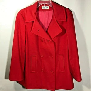 JG Hook Coat Women Size M 100% Wool Lined Red Peacoat Made in USA ILGWU Vintage - Picture 1 of 12