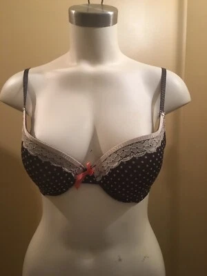 Sujetador push up mujer gris con lunares y ribete de encaje 34B Foto 1 de 3