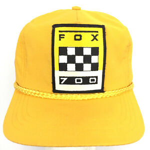 Vtg Fox 700 Patch Hat Racing Checkered Flag Script Logo Trucker Baseball Dad Cap