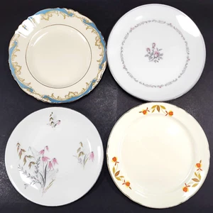 Vajilla de cabaña vintage de platos de ensalada desajustados rosa beige 4 piezas - Imagen 1 de 10