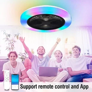 Modern Low Profile Flush Mount Ceiling Fan,Dimmable LED Enclosed Ceiling Fan - Picture 1 of 7