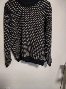 Vtg LL Bean Norwegian Birds Eye Sweater Wool Blend Navy Fisherman 80s Grandpa, L - Picture 1 of 9