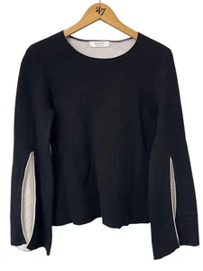 Bailey 44 Pullover Oberteil Gr. Medium Schlitz Langarm Rundhals schwarz weiß kuscheliger Strick - Bild 1 von 6