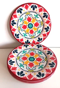 Juego de 12 platos de cena Bobby Flay rojo amarillo azul martillado remolino melamina 11" - Imagen 1 de 4