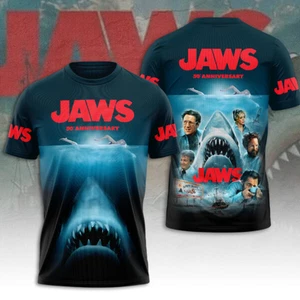 Jaws 50Th Anniversary 1975-2025 3D Printed T-Shirt Gift For Fans - Picture 1 of 2