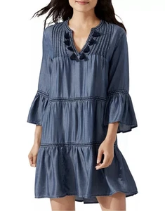 TOMMY BAHAMA CHAMBRAY EMBROIDERED TIER WOMEN'S SWIM COVER-UP DRESS SIZE XS NEW - Picture 1 of 4