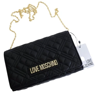 Love Moschino Black & Gold Quilted Faux Leather Clutch Crossbody Bag Chain Strap - Image 1 of 4