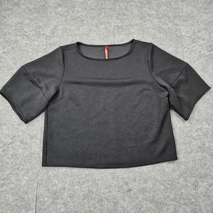 Spanx Air Essentials Shirt Womens Large Black Boxy Cropped Modal Stretch Minimal - Picture 1 of 6