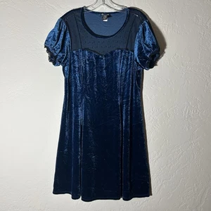 Vestido Hot Topic Terciopelo Aplastado Malla Encaje Azul Encaje Manga Abullonada Gótico XL - Imagen 1 de 11