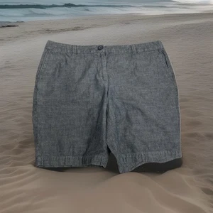 LOFT Ann Taylor Women’s Size 14P High Rise Flat Front Blue Shorts Cotton Bermuda - Picture 1 of 14