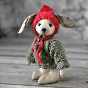 Vintage Künstlerhase m. Mütze Strickpullover Tasche 25 cm Stoffhase Handarbeit - Bild 1 von 6