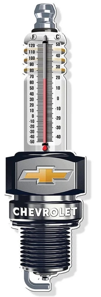 Chevrolet Chevy Spark Plug Thermometer 17" Metal Aluminum Sign Garage Bar New - Image 1 of 1