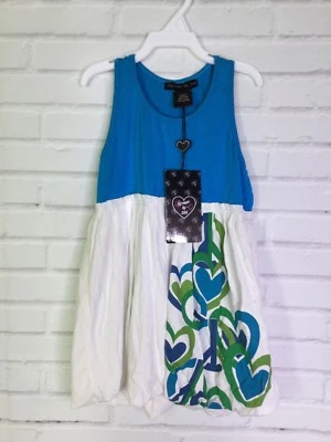 Flowers By Zoe Peplum Bubble Hearts Racerback Top Tunic Shirt Blue White Size 5 - Изображение 1 из 4