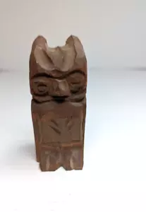 Vintage Eule Holz handgeschnitzt 3,75" kleine Figur signiert blinzelndes Auge - Bild 1 von 12