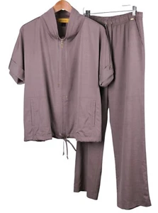 St John 2 Piece Set Brown Wool Full Zip Active Lounge Jacket & Pants L / M - Picture 1 of 12
