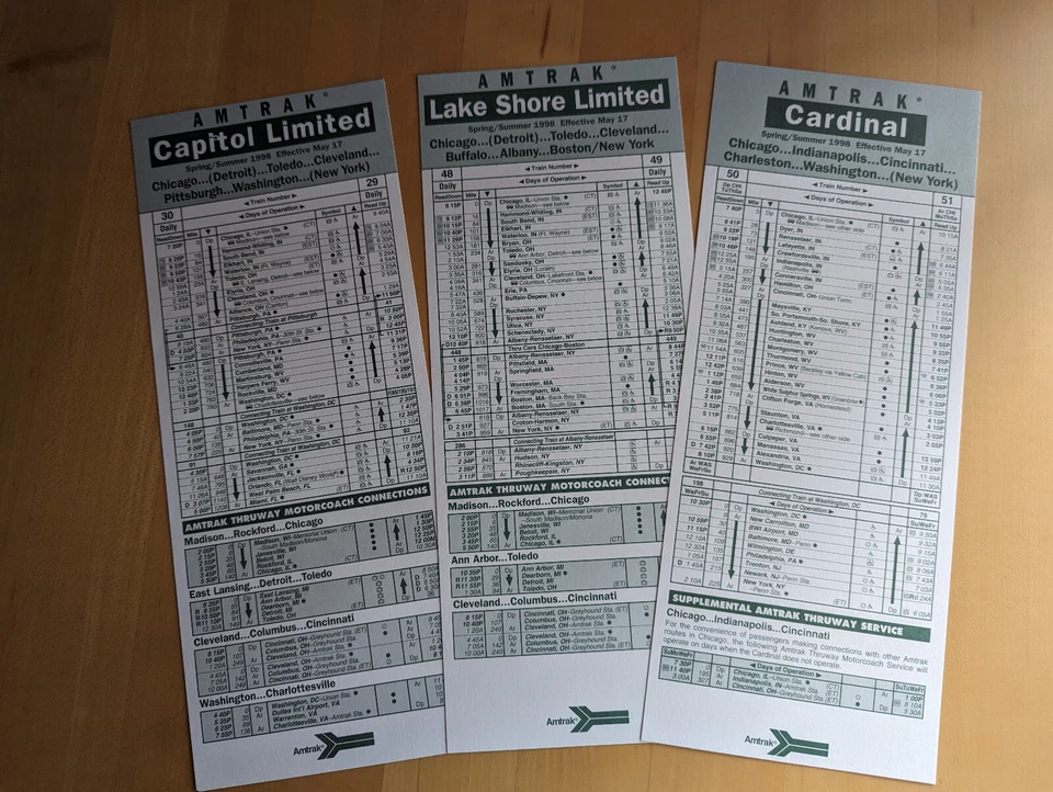 Amtrak Timetables Lot of 3 different Effective May 17, 1998, Set B - Image 1 of 1