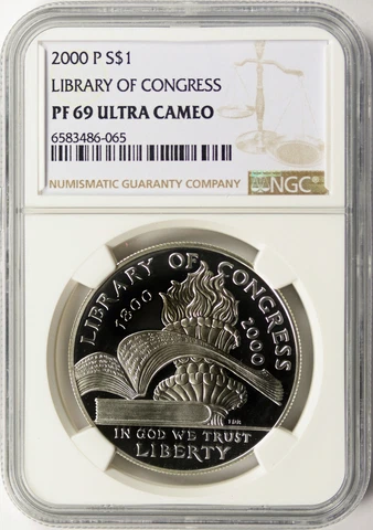 2000-P Library of Congress Silver Dollar $1 NGC PF69 Ultra Cameo Cover