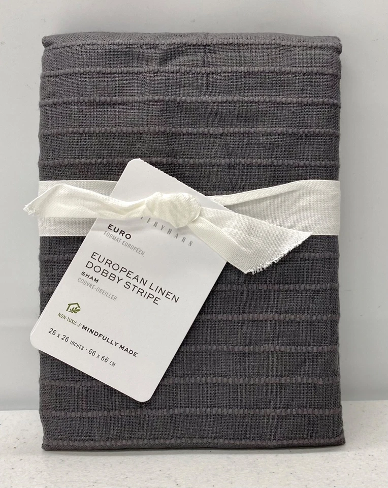 NUEVO Pottery Barn Europeo Rayas Dobby Lino EURO Sham ~ Gris Flagstone Foto 1 de 1