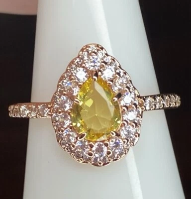 Anillo Bomb Party - 01- 3008 - Topacio Amarillo Creado en Laboratorio - Talla 9 - Chapado en Oro Rosa Foto 1 de 4