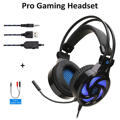 3.5mm Gaming Headset LED Mic Gaming Headphones Stereo Bass Surround PC PS4 Xbox • 13.75£