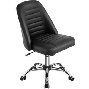 PU Leather Home Office Desk Chair Mid Back Swivel Task Chair Modern Vanity Chair - Picture 1 of 34