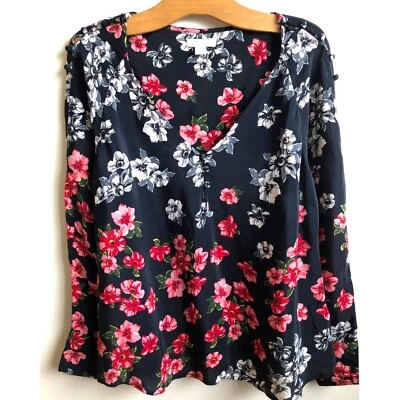 Blusa Monzón Negra Floral 12 Mangas Largas con Puños Botones Profundos Foto 1 de 4