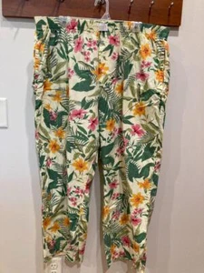 Pantalones de pijama de popelina de algodón con estampado floral tropical talla XL azul marino antiguo para mujer - Imagen 1 de 8