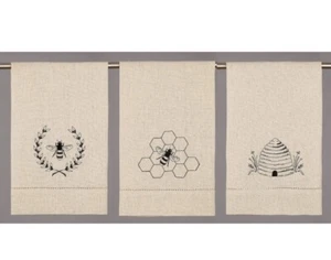 Embroidered Kitchen Tea Towel Honeycomb Hive Set of 3 Peking Handicraft - Picture 1 of 13