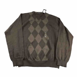 Arrow Sweater Men XL Brown Cotton Argyle Diamond V Neck Pullover Lightweight NWT