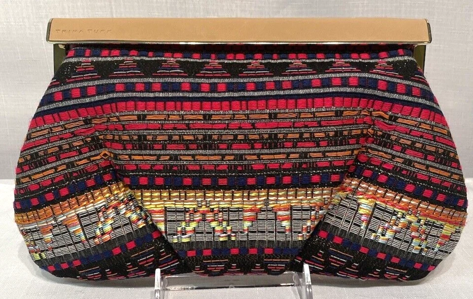 Trina Turk Happy Hour Clutch Purse Multicolor Tweed Leather Handle 12 x 7 - Image 1 of 4