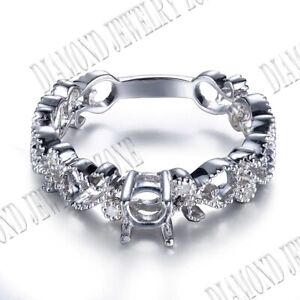 Sale Natural Diamond Gemstone 14k White Gold Fine Ring 4-5.5mm Round Semi Mount