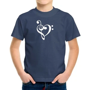 Love Music Toddler Kids Boy Girl Youth Tee T-Shirt Gift Treble Bass Clef Heart - Picture 1 of 19