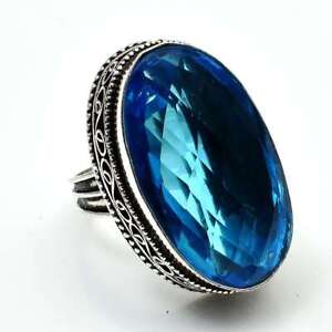 Blue Topaz Ethnic Handmade Antique Design Ring Jewelry US Size-8.75 RR 2278