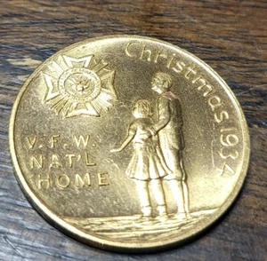 1934 V.F.W. Home Natale Buona Fortuna Buona Salute nel 1935 così chiamata moneta dollaro - Foto 1 di 2