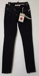 First Kiss Black Denim Skinny Jeans Size 5 with Black Sequin Bling - Picture 1 of 17