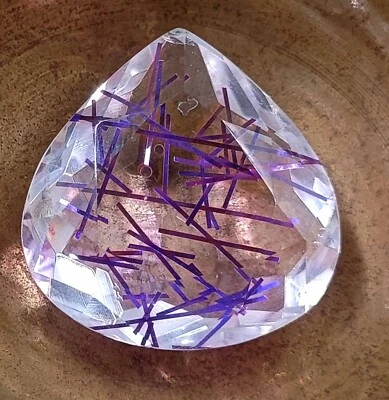 55-60 Ct Certified Pear Cut Brazil Purple Rutilated Quartz Transparent Gems JKD - Image 1 of 4