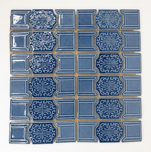 Decorative Vintage Blue Ceramic Wall Tile Sheet - Picture 1 of 8