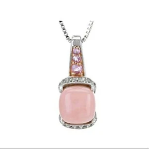 Echter peruanischer rosa Opal rosa Saphir & weißer Zirkon Halskette Sterlingsilber - Bild 1 von 1